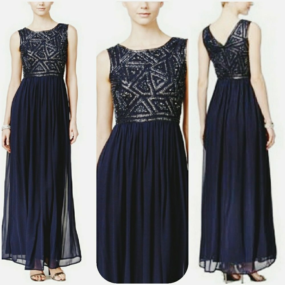 ADRIANA PAPELL Empire Waist Embellished Dress